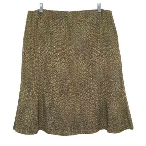 Oscar De La Renta Tweed Skirt Sz 14 A-Line Olive Green Academia Cottagecore Boho - Picture 2 of 16